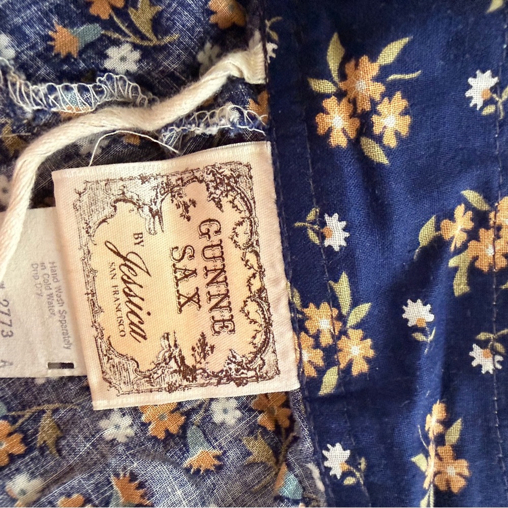 Gunne Sax Navy Floral Maxi Skirt with Cream Lace Trim - Picture 2 of 10